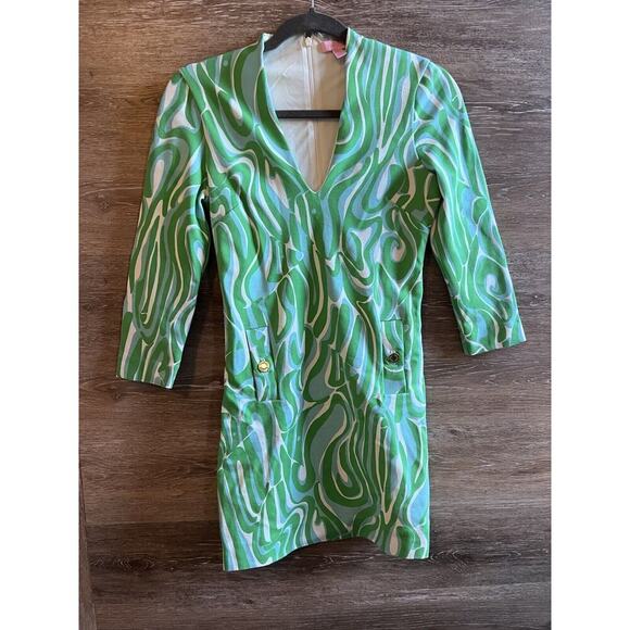 Lilly Pulitzer green Charlena Resort Finders Keepers Shift Dress Sz XXS Nautical - Picture 3 of 12